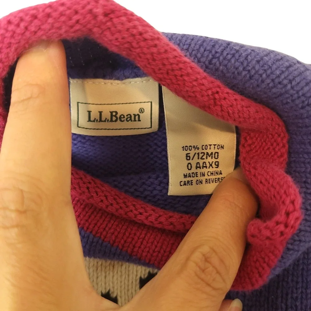 Vintage L.L. Bean Baby Owl Rollneck Sweater 6-12 Months Blue Red Knit Pullover